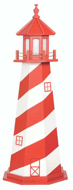 Amish crafted White Shoals, MI replica garden lighthouse made from AZEK® PVC. Pictured in cardinal red and white in a 5 foot model.