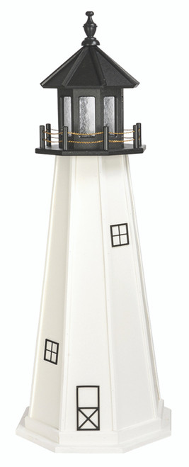 Amish handcrafted Cape Cod style premium poly garden lighthouse finished in black and white, 5 foot model.