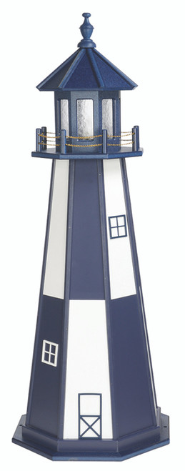 Amish crafted Cape Henry style premium poly garden lighthouse pictured in patriot blue and white, 5 foot model.