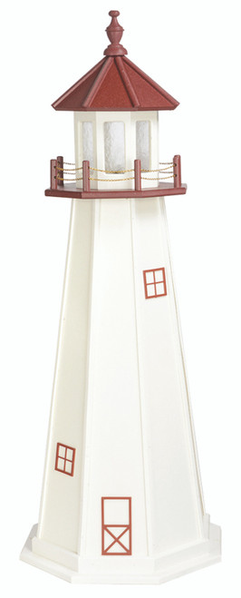 Amish crafted Marblehead replica poly garden lighthouse pictured in cherrywood and white, 5 foot model.