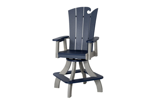 Amish crafted Ocean Wavz poly swivel bar chair in patriot blue and light gray