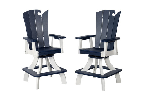 Amish crafted Ocean Wavz poly swivel bar chairs in patriot blue and white