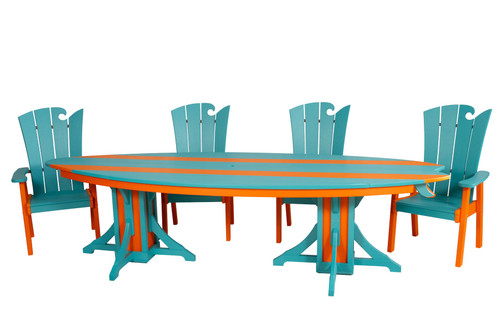 Surf-Aira Amish crafted poly dining table & Ocean Wavz chairs in aruba blue and orange