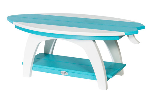 Amish crafted Surf-Aira poly coffee table pictured in aruba blue and white
