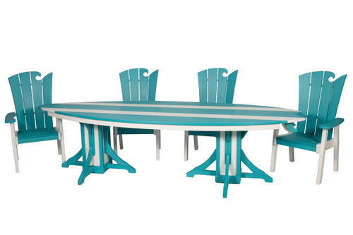 Surf-Aira Amish crafted poly dining table & Ocean Wavz chairs in aruba blue and white