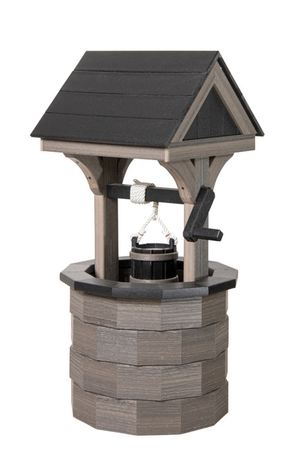 Amish crafted poly wishing well in coastal gray and black