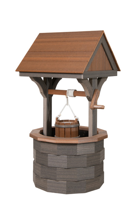 Amish crafted medium poly wishing well in coastal gray and mahogany