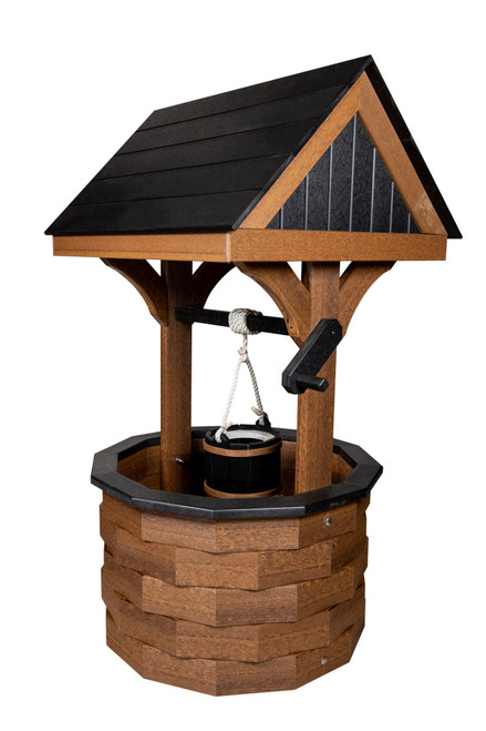 Amish crafted large poly wishing well in mahogany and black