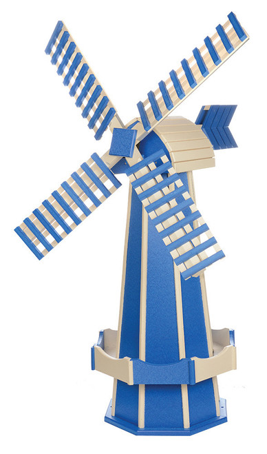 Amish crafted poly windmill, large, in bright blue and ivory.