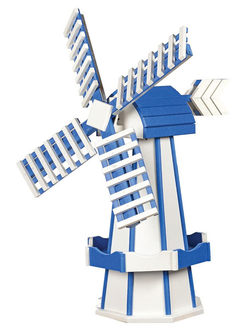 Amish crafted poly windmill, medium, white and bright blue