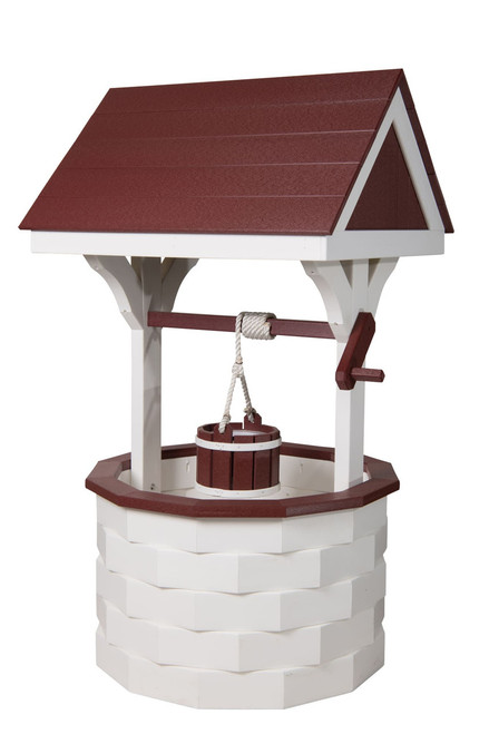 Amish crafted large poly wishing well in white and cherrywood