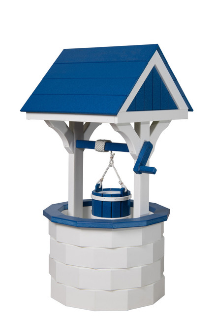 Amish crafted medium poly wishing well in white and bright blue