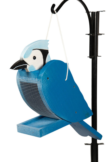 Amish Crafted Wood Bird Feeder in Blue Jay Design