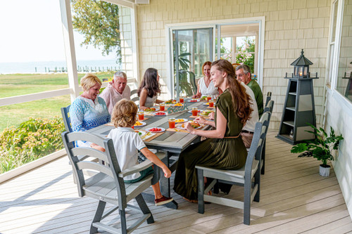 Seabreak Collection Amish crafted outdoor dining furniture in dark gray and light gray