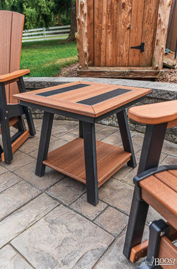 Amish crafted 24" square poly end table, measures 28" high, pictured inblack and mahogany.