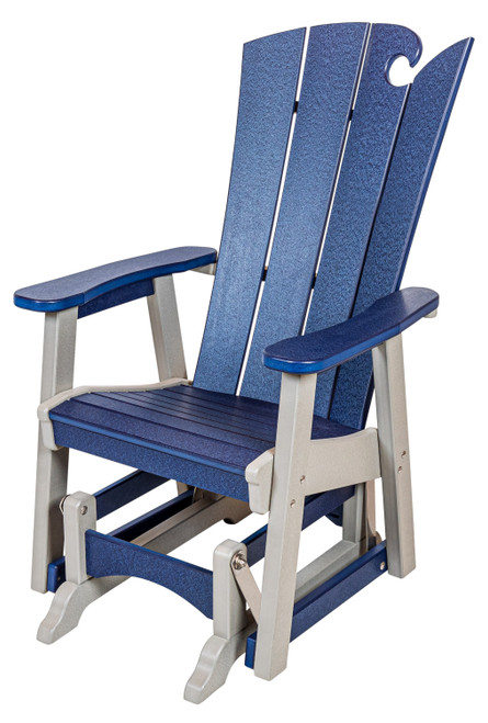 Amish crafted outdoor patio furniture, poly glider chair in light gray and patriot blue