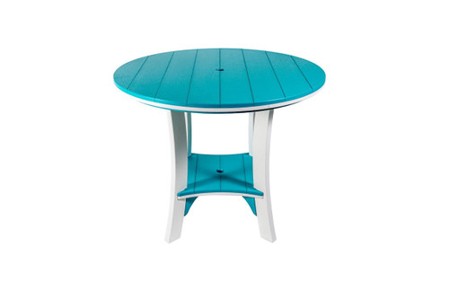 Amish built outdoor patio furniture, poly counter height table in white and aruba blue.