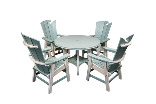 Amish built poly outdoor furniture, 43" dining table and 4 chairs set, seashell and mint.