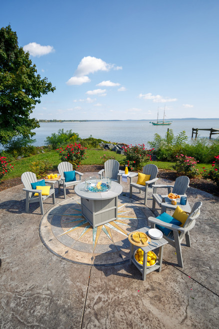 SummerSide round fire table pictured on patio