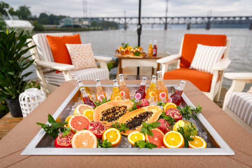 SeaAria Amish crafted poly ice pit stocked with refreshments for outdoor living space entertaining