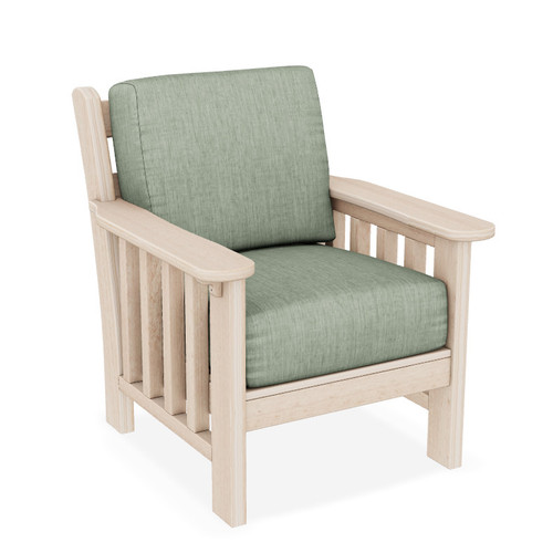 Finch™ Amish crafted poly Mission style deep seating chair in Seashell, with Cast Sage fabric.