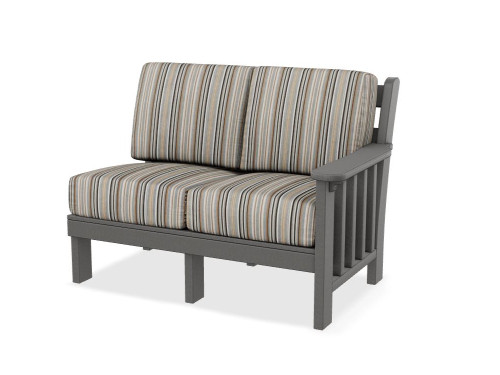 Right side love seat piece for poly outdoor sectional sofa, made in the USA by Finch™, pictured in dark gray and cultivate stone.