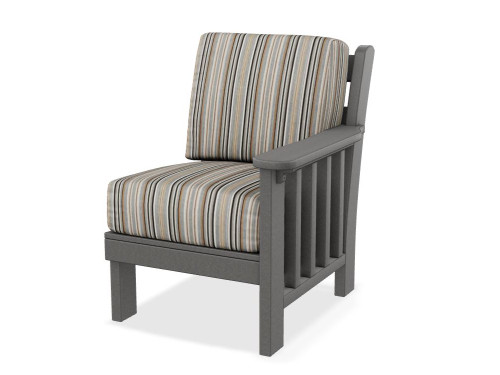 Right side chair section for poly outdoor sectional sofa, made in the USA by Finch™, pictured in dark gray and cultivate stone.