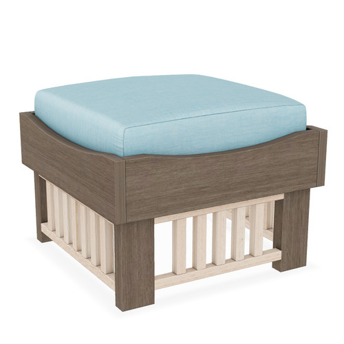 Amish crafted, Mission collection, poly outdoor ottoman by Finch, in coastal gray, seashell, and cast horizon.