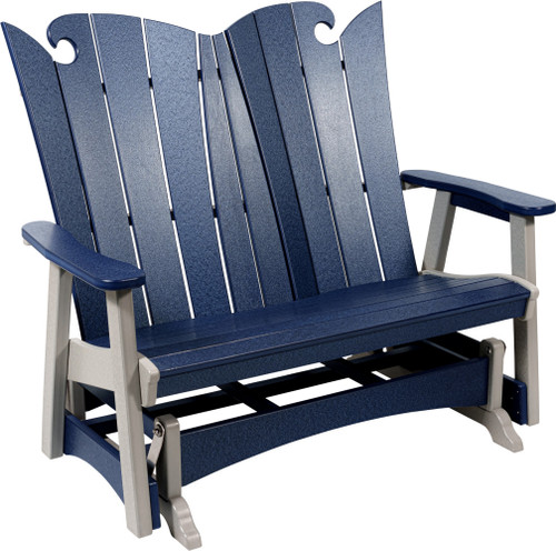 Amish crafted poly triple glider from the OceanWavz collection, pictured in patriot blue and light gray.