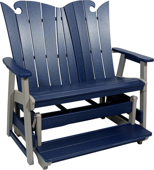 Amish crafted poly double glider from the OceanWavz collection, pictured in patriot blue and light gray.