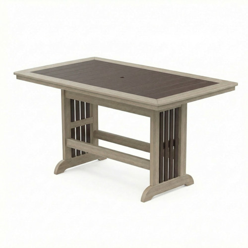 Amish crafted poly Mission Dining Table from the Farmhouse Collection, pictured in birchwood and brazilian walnut.