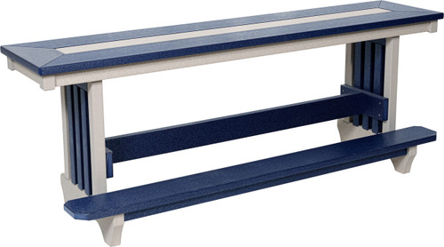 Amish built, counter height poly outdoor bench, made in the USA, pictured in light gray and patriot blue.