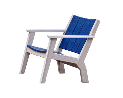All-weather poly adirondack chair from the Island collection, pictured in seashell and bright blue, Amish made in the USA.