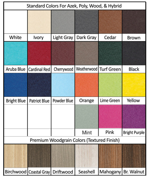 All-weather poly color chart for outdoor furniture using Tangent poly