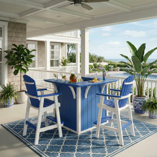 All-Weather poly outdoor bar from our Empress Collection, pictured on the veranda of an upscale waterfront home.