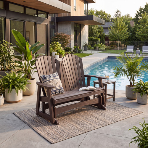 Modern home with pool, poly double glider poolside, pictured in coastal gray