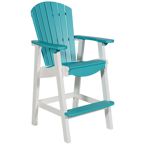 All-weather poly bar chair, Amish made in the USA, pictured in white and aruba blue.
