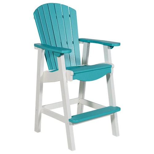 All-weather poly bar chair, Amish made in the USA, pictured in white and aruba blue.