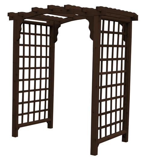 Amish crafted 5 foot Cambridge cedar arbor pictured in walnut stain