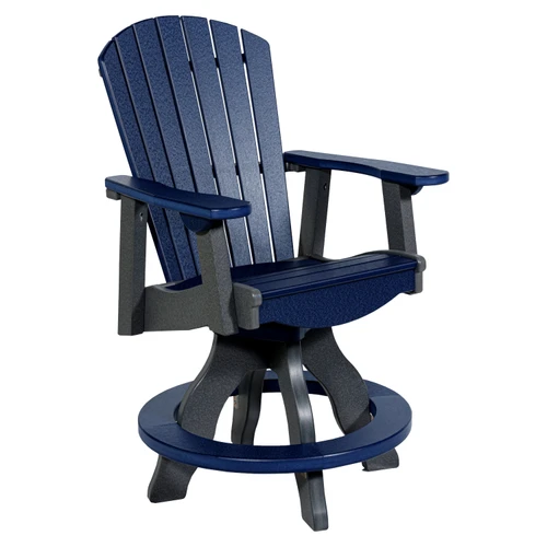 Poly outdoor chair, counter height with swivel, Amish made in the USA. Pictured in dark gray and patriot blue.