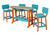 Amish handcrafted poly outdoor surfboard style bar table and chair set, in aruba blue and orange