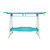 Amish handcrafted poly outdoor surfboard style bar table, aruba blue and white, side view.
