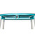 Amish handcrafted poly outdoor surfboard style bar table, aruba blue and white, close up.
