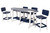Amish crafted Surf-Aira 8 foot poly surfboard bar table and chairs set in white and patriot blue.