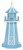 Amish crafted poly garden lighthouse pictured in powder blue and white, 3 foot model.