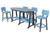 Surf-Aria Amish crafted surfboard style dining table in 8 foot lenght, pictured in powder blue and dark grey with stools.