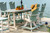 Amish made 8 foot poly dining table and chairs set in seashell and mint. Pictured with Surf-Aira stools and OcenWavz chairs.