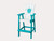 Amish crafted poly outdoor bar chair in white and aruba blue with turtle engraving.