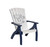 Amish crafted outdoor furniture poly siesta chair with beach sunset engaved design in white and patriot blue.