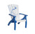 Amish crafted outdoor furniture poly siesta chair with dolphin engaved design in white and bright blue.